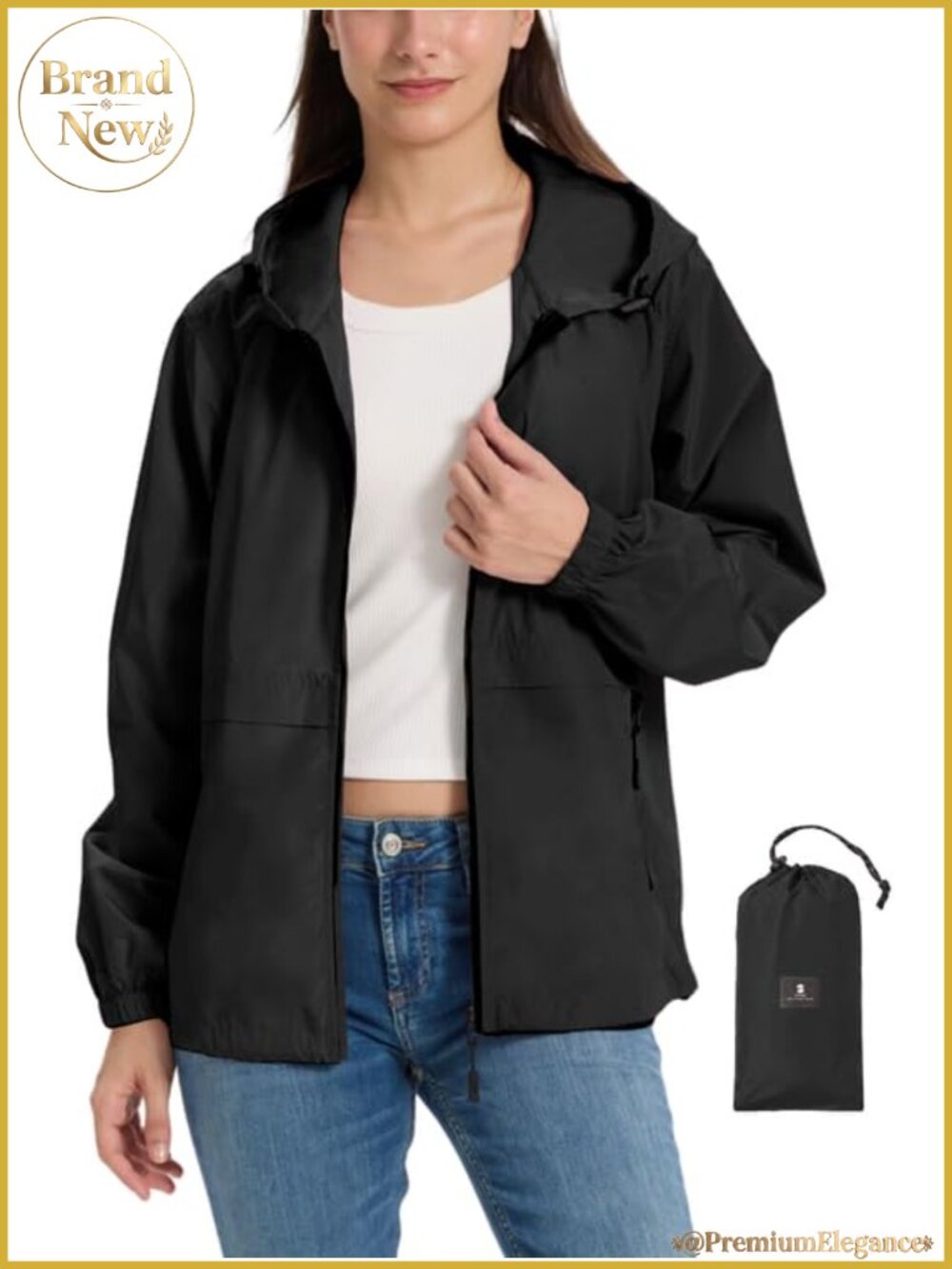 Waterproof Packable Rain Jacket with Hood - Lightweight Outdoor Coat